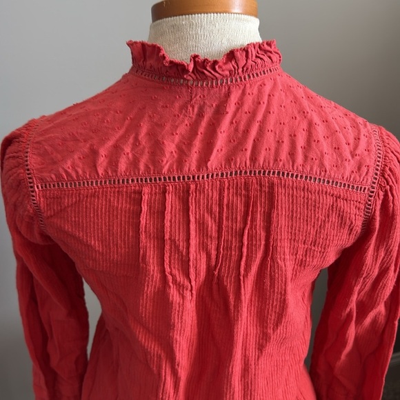 Faherty - Willa Top - Carmine Red - Button Up Blouse - Size X-Small - Picture 8 of 11